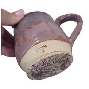 Purple Glaze Pottery Annike MUG Flowers Drawn on Bottom Artistic